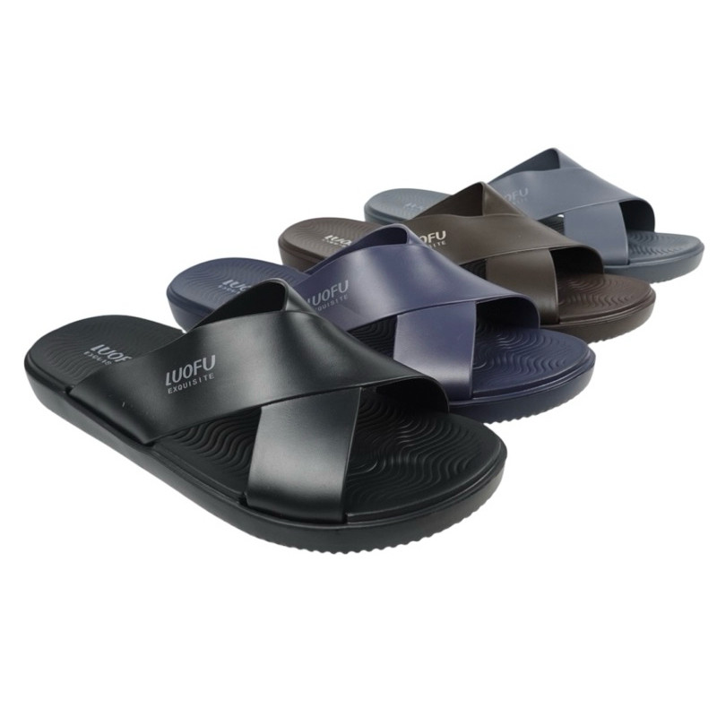 LUOFU Sendal Kokop Silang Jelly Karet Eva Pria Full Warna E6196-BM5C [E00] Luofu Import