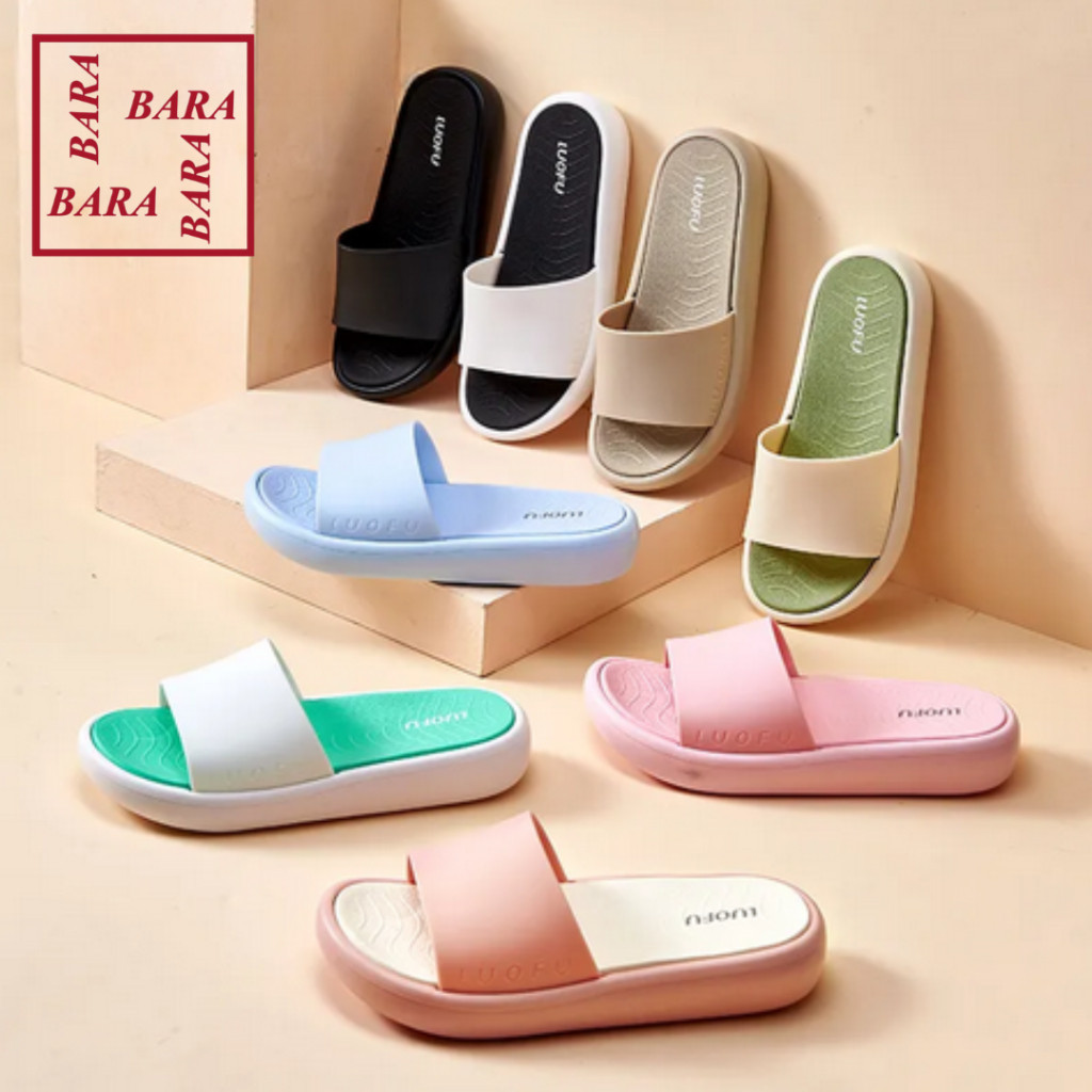 Luofu Sandal Selop Karet Polos Wanita Empuk Ringan E7208-E01DW (AD3-4) Luofu Import