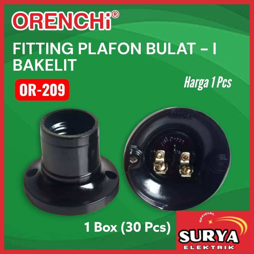Fitting Lampu Plafon ORENCHI OR-209 Model Bulat Klasik Bakelit Terminal Kuningan E27 SNI Hitam