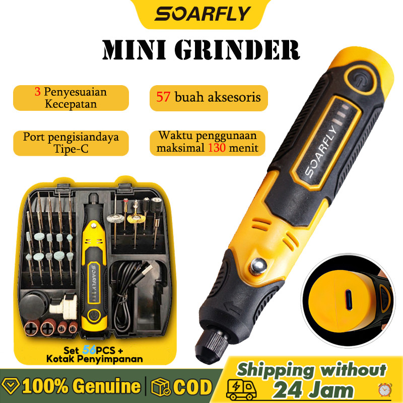 SWS SOARFLY Mini Gerinda/Mini Bor Set 57Pcs 3 gigipenyesuaian 16000r/RPM mesin ukiran poles gergaji 