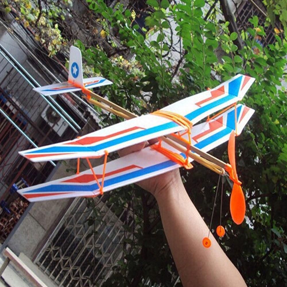 1Pc Random Color Elastic Rubber Airplane Hand Throwing Assembly Plane Model Foam Aircraft Powered Fl