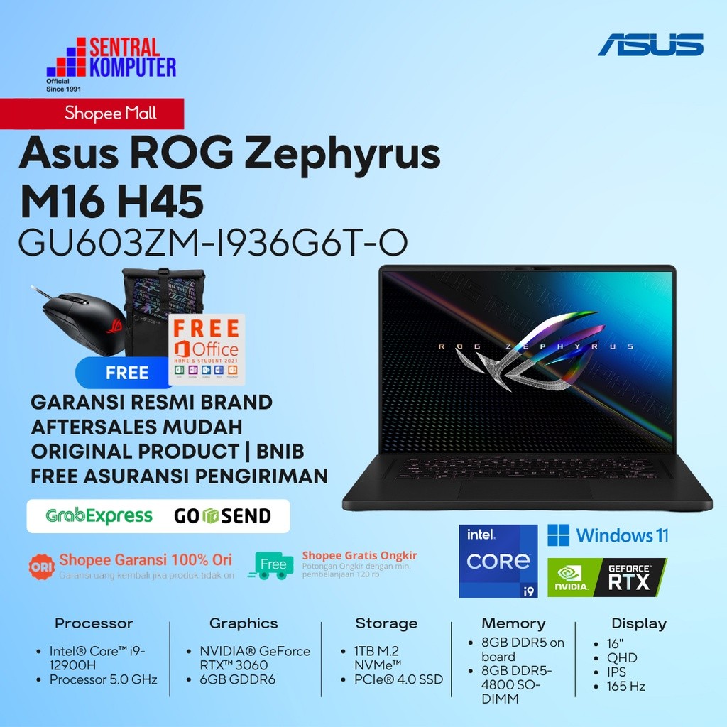 Asus ROG Zephyrus M16 H45 I9-12900H-RTX 3060-16GB-1TB SSD-Win 11+OHS