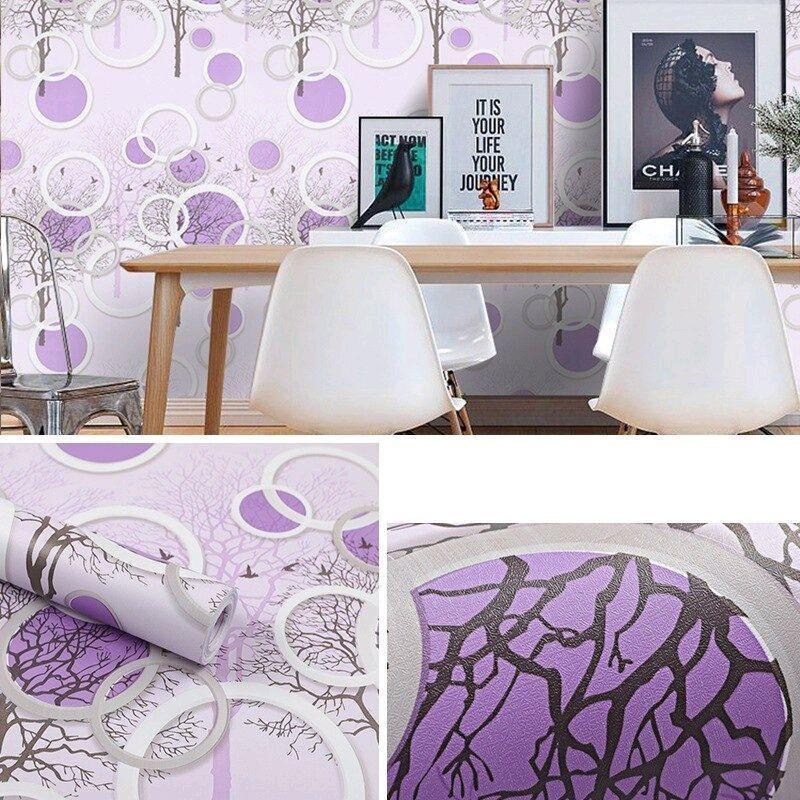 PROMO Wallpaper Dinding - Ruang Tamu Sticker Wallpaper Motif Polkadot Ungu Mewah