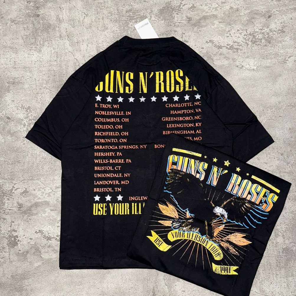 Kaos Pria Baju Kaos Oversize Guns N' Roses Use Your Illusion Tour 1991 - T Shirt Guns N Roses Black 