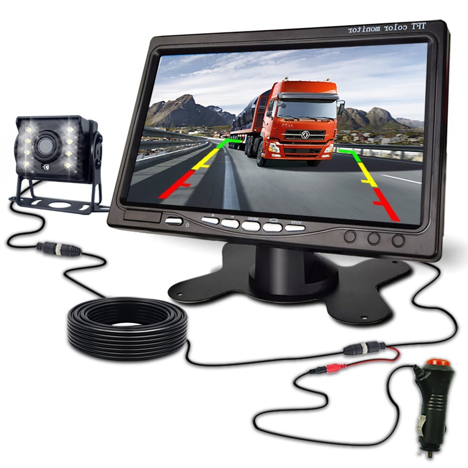 Kamera Mundur HD Mudah Dipasang dengan Monitor LCD Warna 7" 12V/24V untuk Bus, Truk, RV, Trailer, Pi