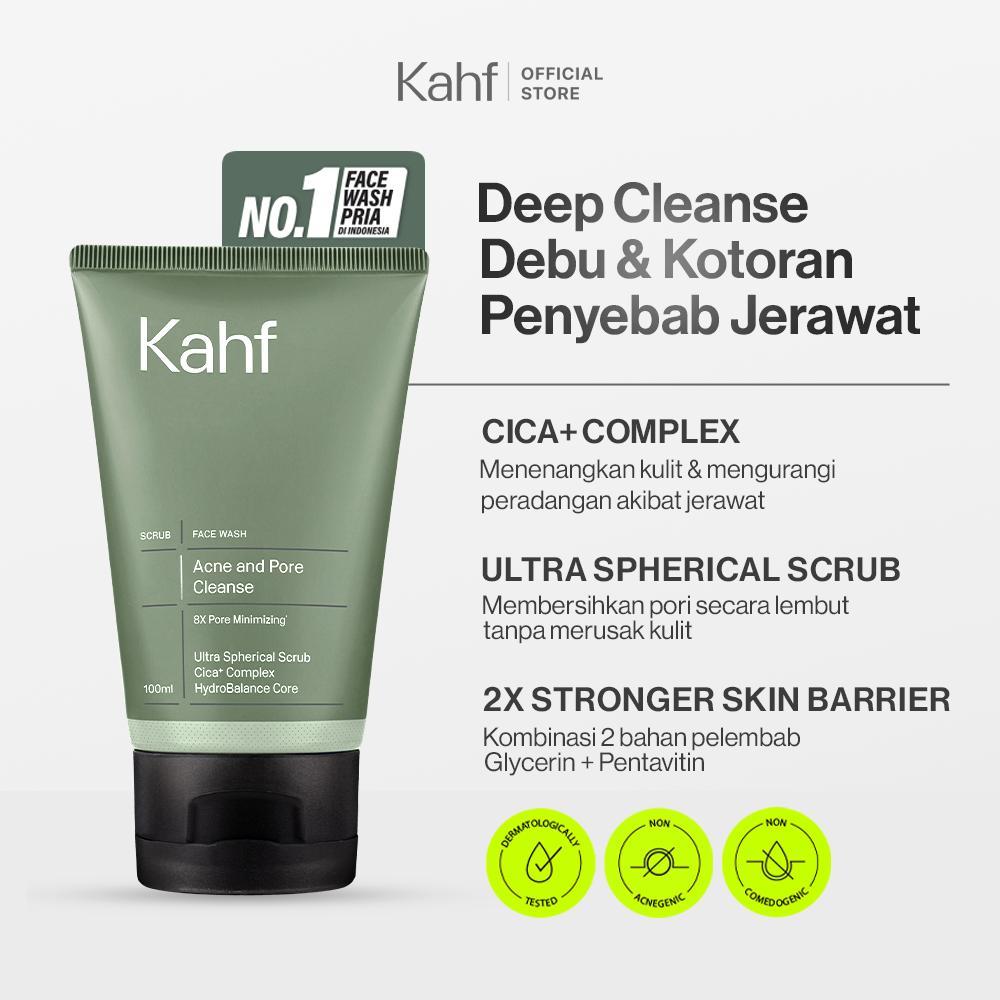 NEW LOOK BETTER FORMULA Kahf Face Wash Acne and Pore Cleanse Scrub 100 ml - Sabun Cuci Muka Pria den