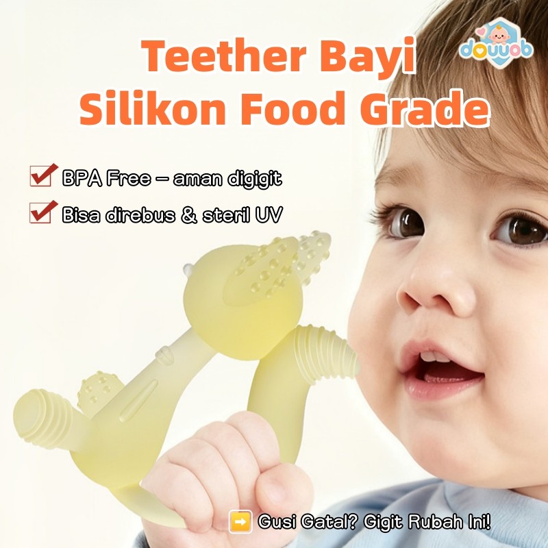 Douuob Teether Bayi Rubah Silikon BPA Free  - Mainan Gigit Bayi 2 Bulan+, Bisa Steril Rebus/UV