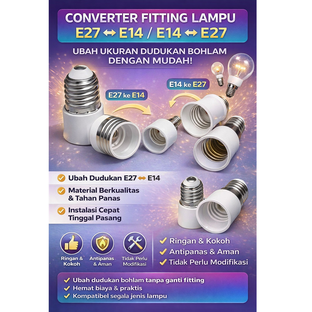 Converter Fitting Adaptor Lampu E27 ke E14 / E14 ke E27 Adapter Dudukan Bohlam Universal Kuat Tahan 