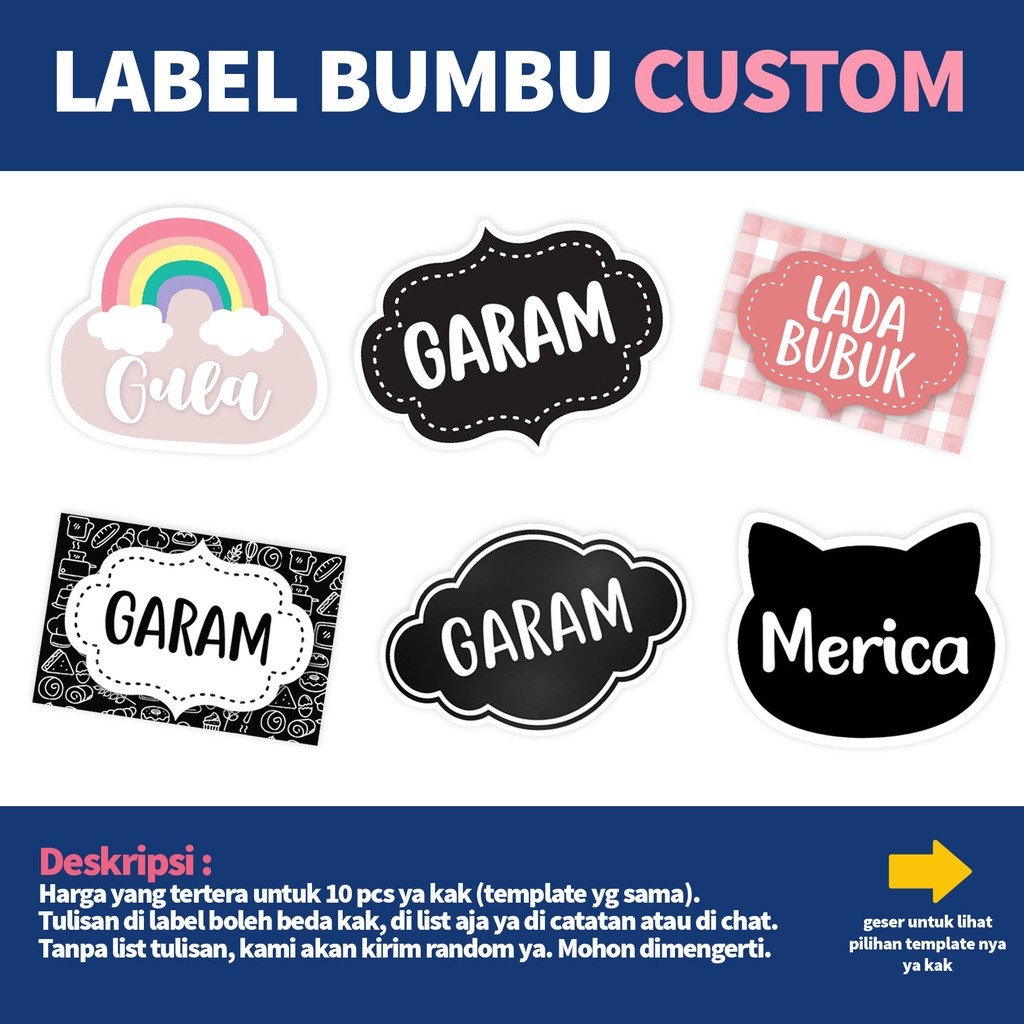 STIKER LABEL BUMBU DAPUR CUSTOM TULISAN BANYAK MOTIF