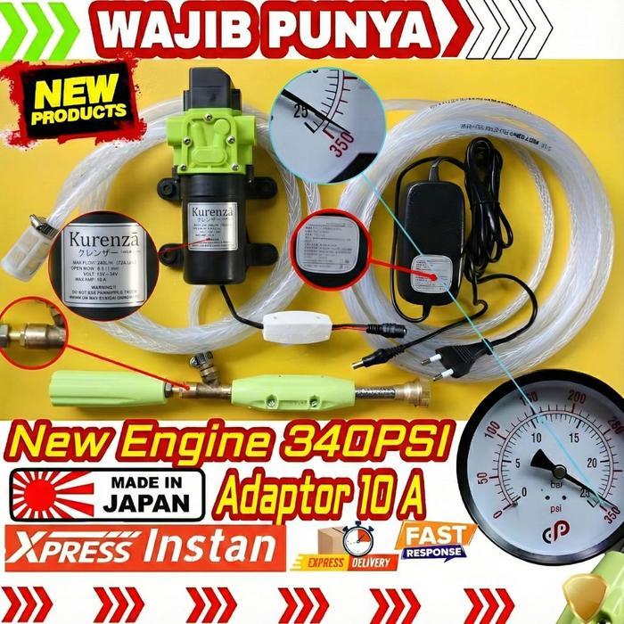 KURENZA Set Pompa Air DC 12V 340PSI Spayer Misting Steam Alat Cuci AC