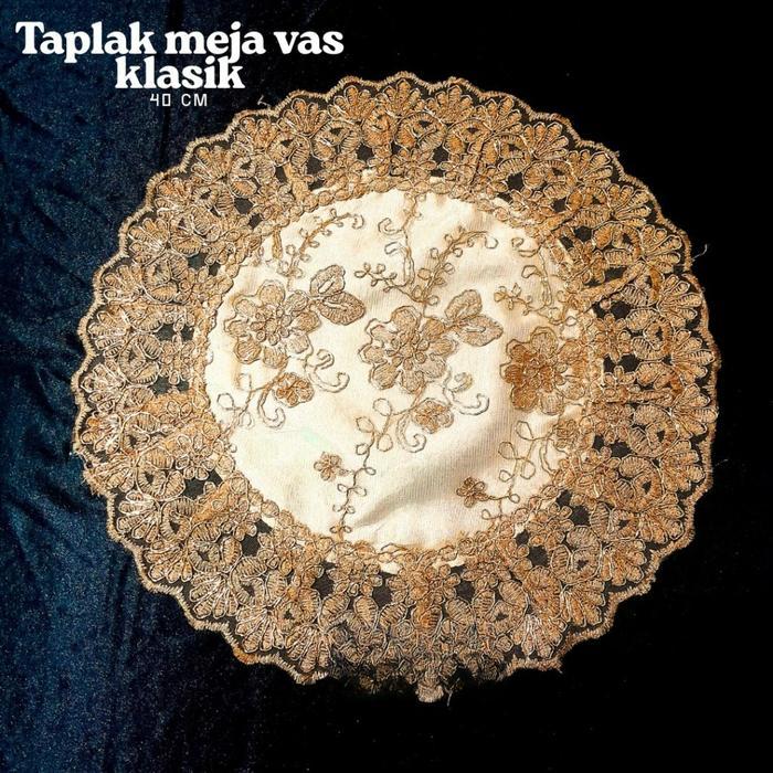 Taplak Meja Vas Bulat 40 Cm Taplak Bordir Bulat Kecil - Gold 38 cm, bulat