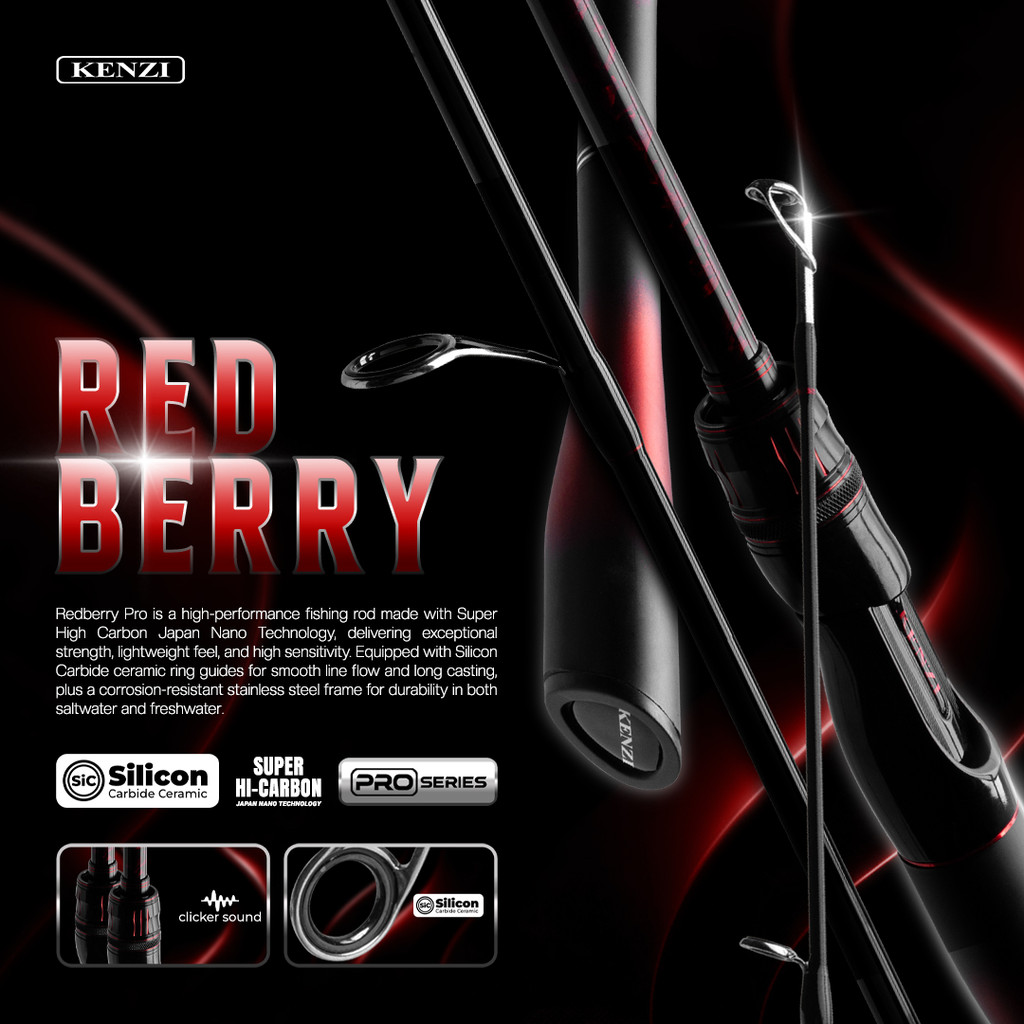 JORAN KENZI REDBERRY PRO 602 SiC Guide Stainless Frame Carbon Solid Anti Korosi 1.8m 5-12lbs 6-14lbs