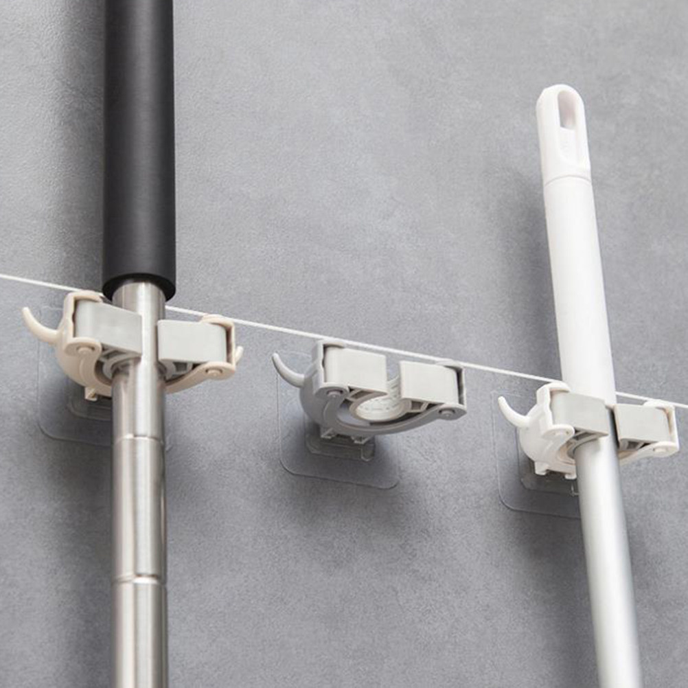 2Pcs Mop Clip Adhesive Hooks Sturdy Wall Holder for Kitchen Bathroom Storage Rack White Adhesive Hoo