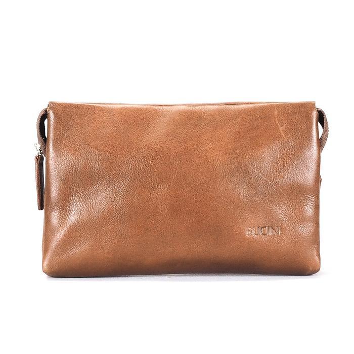 BUCINI Tas Tangan Kulit Asli Multifungsi - Martani Leather Clutch - Dark Brown
