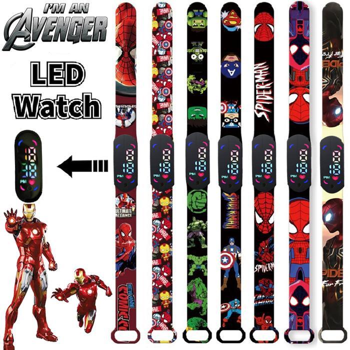 Marvel Avengers Spider-Man Iron Man Hulk Jam Tangan Sentuh LED Jam