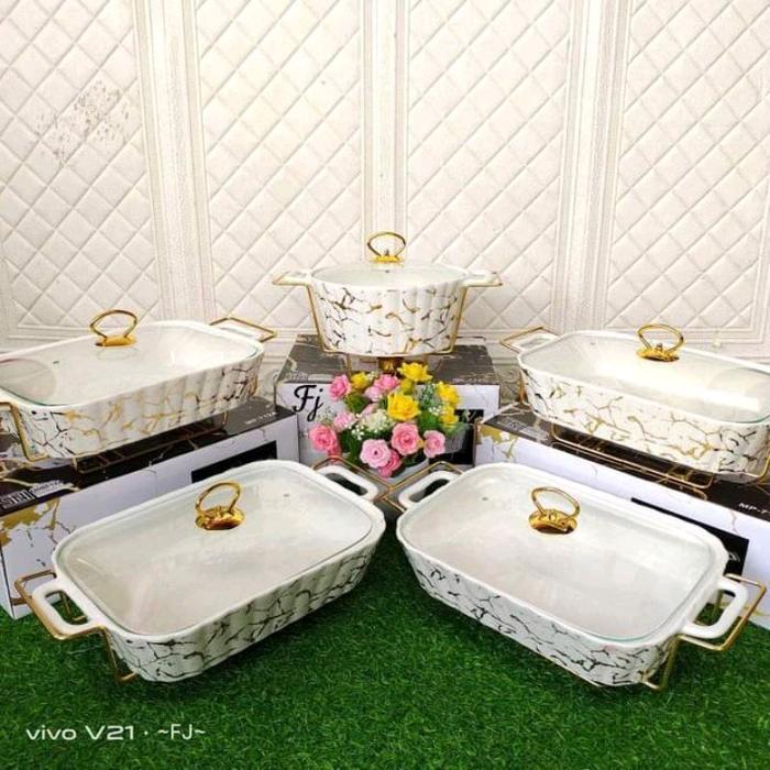 RAMADAN SALE - FIORENZA prasmanan wadah saji dengan rak tutup kaca 4 segi 1 bulat