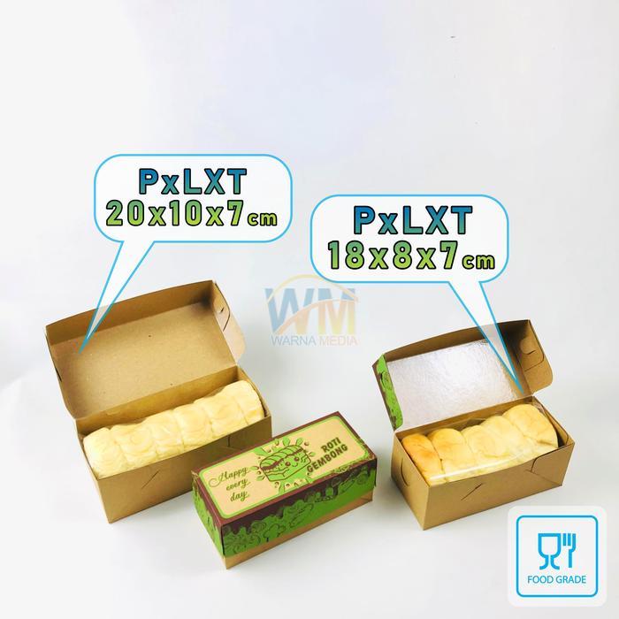 Promo (isi 25 pcs) Dus Box Roti Gembong 20x10x7cm – Dus Roti Gembong Anti Lengket 18x8x7cm Food Grad