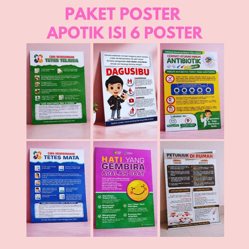 Paket 6 Poster Apotik Terlengkap - Media Edukasi Apotik - Poster Apotik - Full Color