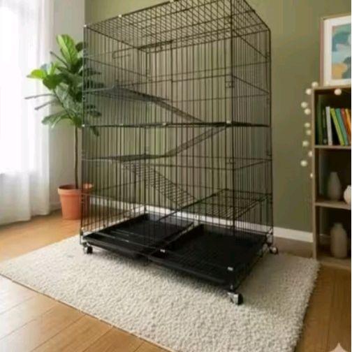 Kandang Hewan Peliharaan Besar dengan 4 Tingkat dan Roda untuk Kucing dan Anjing - Cocok untuk Ruang