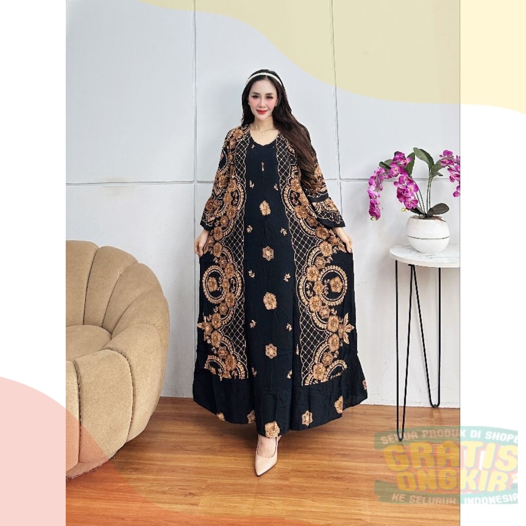 Chika Dress Jumbo Ld 130 Cm | Daster Dress Rayon Panjang Jumbo Busui Resleting | Gamis Panjang Jumbo