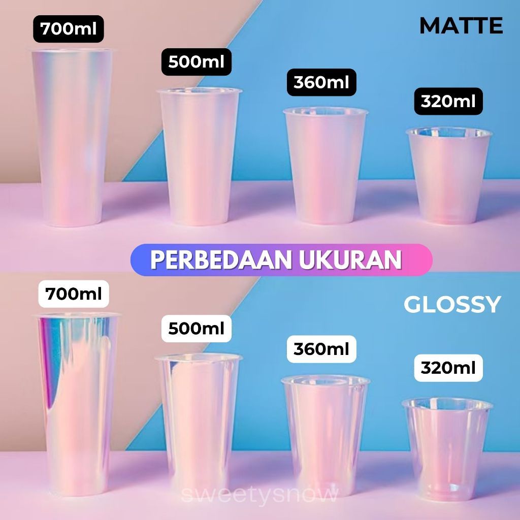 [SweetySnow] Cup Hologram 320ml, 360mL, 500mL, 700mL / Cup Matte Rainbow Milktea / Cup Unik Kekinian