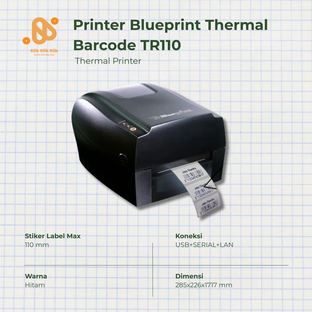 Printer Thermal Barcode Printer Barcode Thermal / Label Blueprint BP‑TR110 Thermal & Transfer + USB/