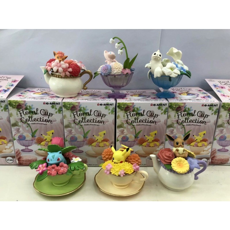 Re-ment Pokemon Figure Flower Cup Model Zorua Piplup Ninetales Feunard Vuona Togepi Cleffa Blind Box