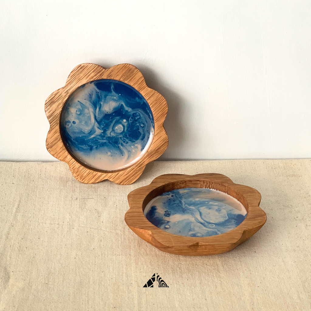 Tatakan Gelas Kayu Resin Warna Warni - HANAMI coaster
