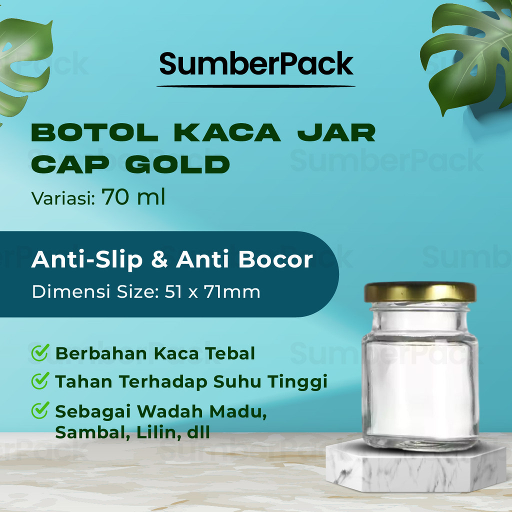 Jar Bird Nest Glass 70ml Cap Gold / Botol Kaca Jar Kaca Bening 70ml / Botol Toples Kaca 70ml Tutup A