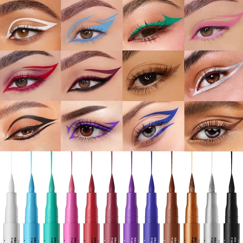 (Fast pengiriman) Eyeliner tahan air Pensil tahan lama Pigmen warna-warni Biru Hitam Putih Warna Gel