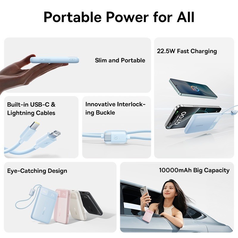 Tungtung Party Baseus Enerfill Fc11 10000Mah 22.5W Fast Charging Power Bank With Built-In Type- C +