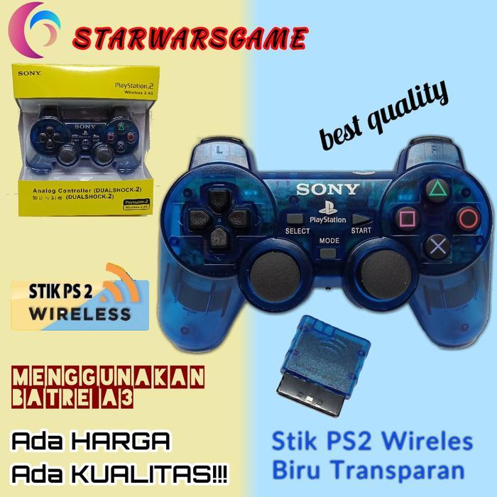 STIK STICK PS2 WIRELESS ORI ORIGINAL PABRIK TRANSPARAN - Biru, No Box