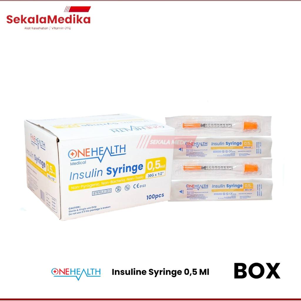 Onehealth Insulin Syringe 0.5 ML With Needle Jarum Suntik Insulin Steril / Box