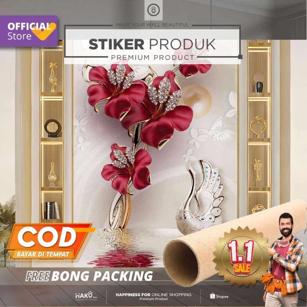 Stiker Dinding | Stiker Dinding Bunga 3D | Stiker Dinding Motif Bunga 3D | Stiker Dinding Gambar Bun