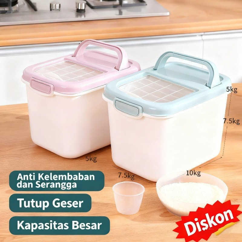 [Harga pabrik] Diskon Rak Penyimpanan Beras Portable Anti Bau Minimalis Tempat Beras Kacang (5kg/7.5