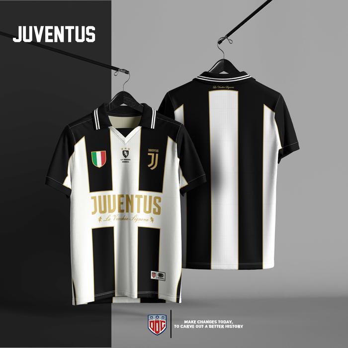 DOC Apparel Juve Retro Gold V2 Jersey Bola Premium Dryfit Milano Cool Fit Oversize Vintage Rugby NFL