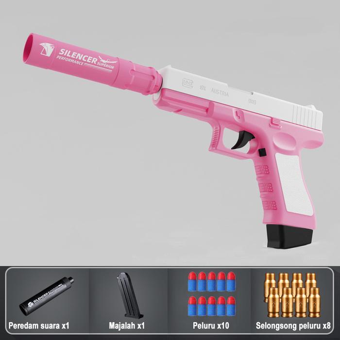 (Toys Edu) Mainan Senjata Mainan Mainan Anak Colt M1911 Rubber Peluru - Pink