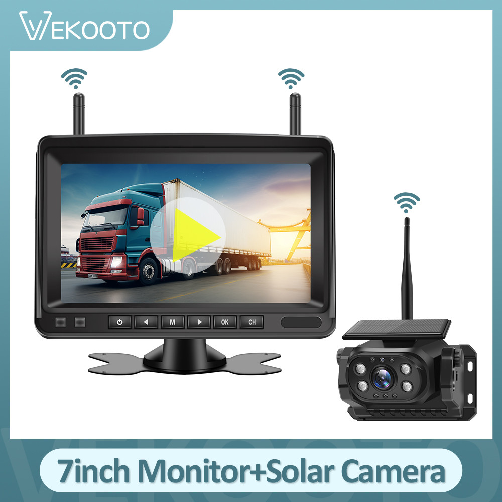 Kamera Mundur Magnetik Bertenaga Surya Nirkabel dengan Monitor Perekam DVR AHD 7" untuk Camper/Truk/