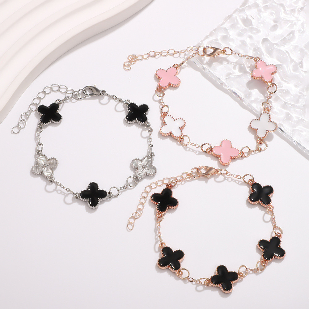 Gelang semanggi berdaun empat, gelang Fritillaria berlapis putih baja titanium berlapis putih K emas