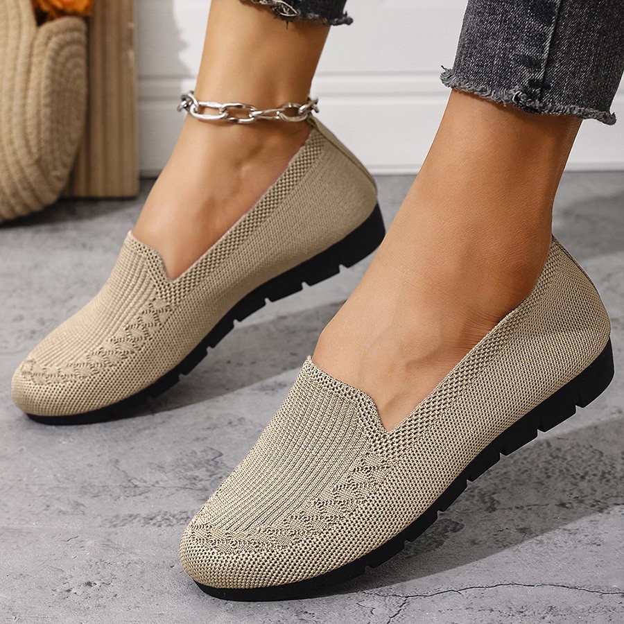 SOLWAY Sepatu Flat Rajut Wanita Semi Casual | Ujung Bulat Tahan Air Sepatu Jalan Santai Anti Slip