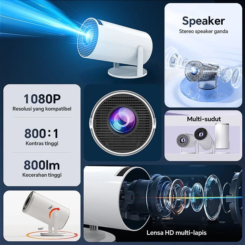 Portabel Mini HY300 Proyektor Bluetooth Proyektor 2.4+5G Wifi 6 Smart LCD TV 180 Lumens