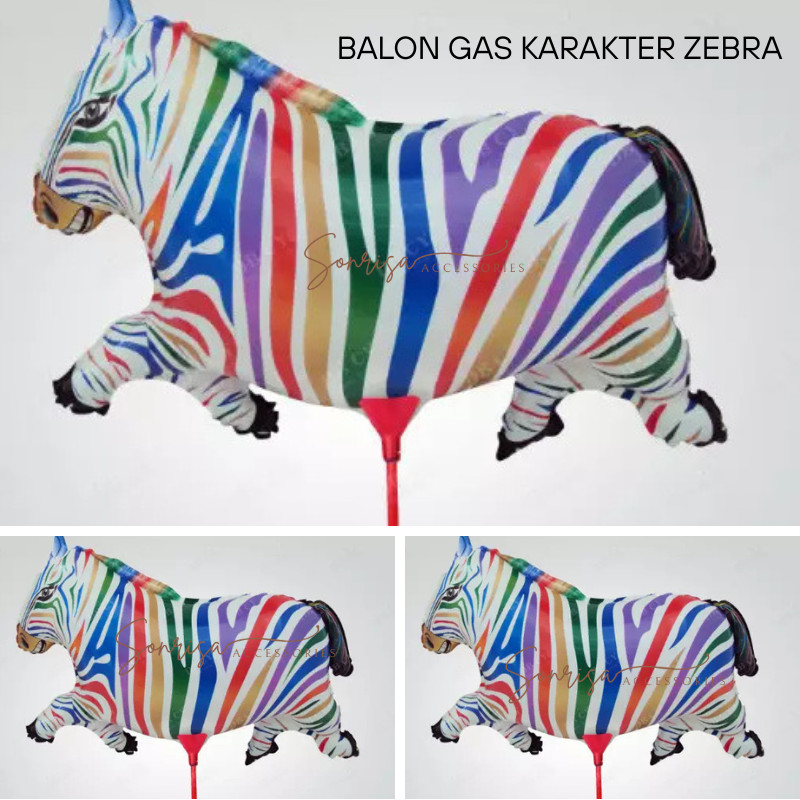 SONRISA - BALON KARAKTER GAS ZEBRA / BALON PLASTIK ZEBRA RAINBOW / BALON ZEBRA / BALON KUDA / BALON 