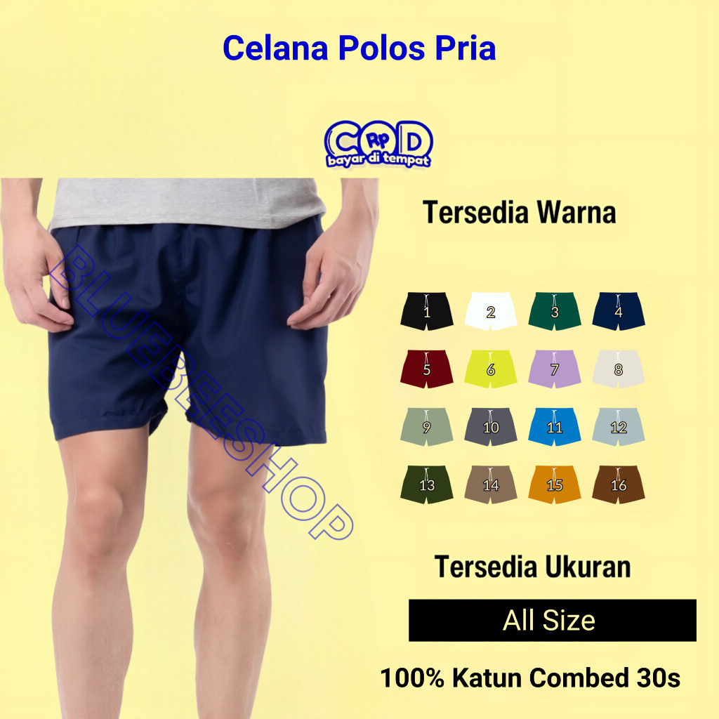 Celana Pendek Boxer Polos Pria Katun Combed 30s