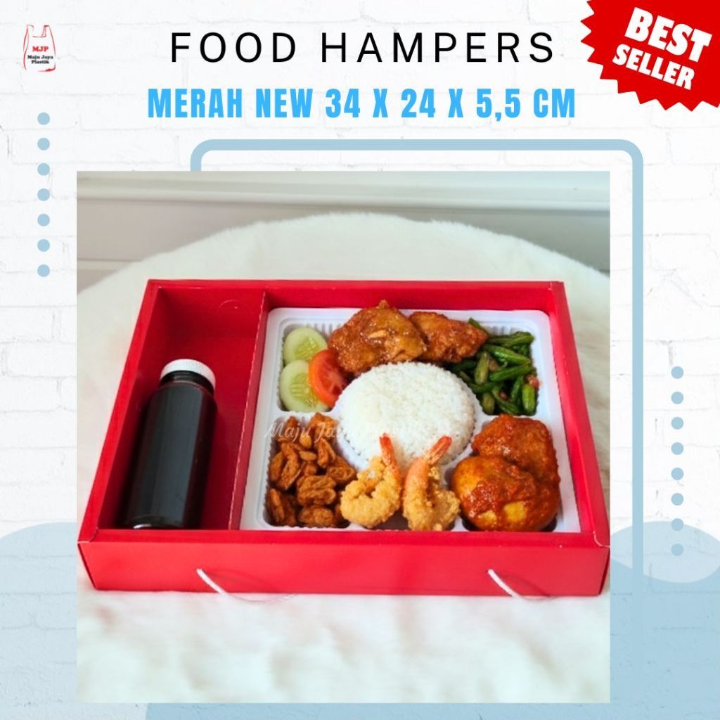 Box Food Hampers Makanan Merah New 34x24x5.5 cm Box Parcel Snack Nasi Catering mewah hampers imlek
