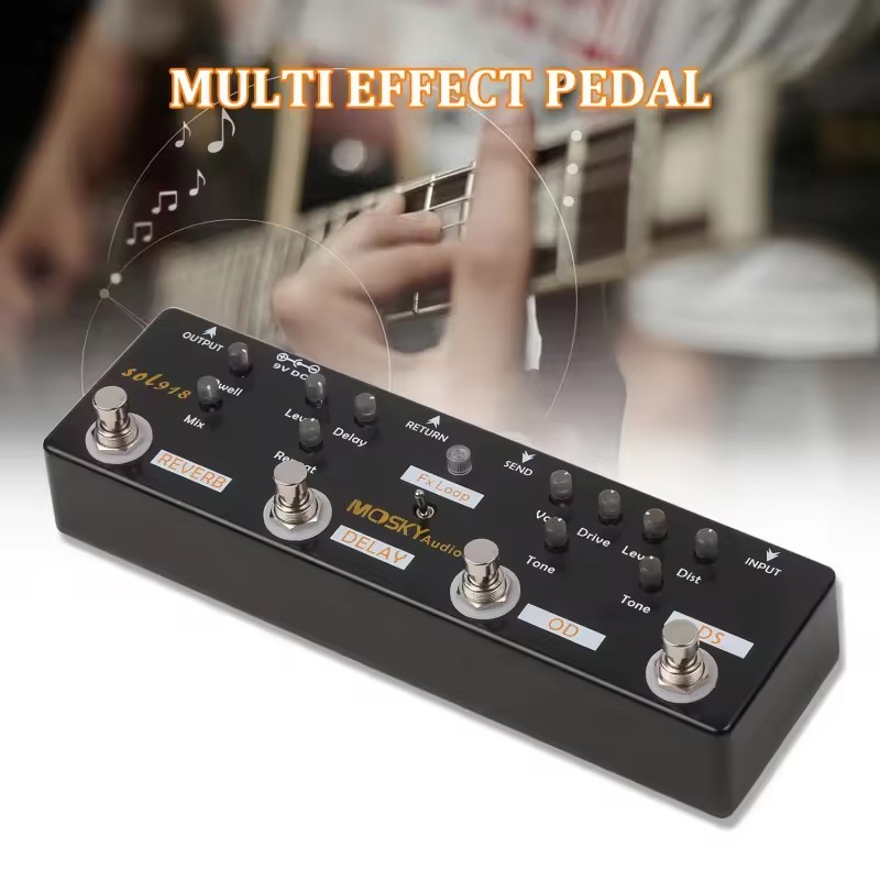 MOSKY Auo SOL918 5in1 Multi Effect Pedal Combined Effect Guitar Pedal True Bypass Multiinone Combine