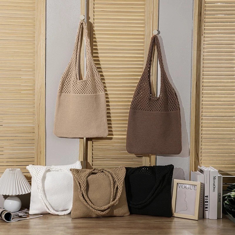 Tas Rajut Tote Bag Wanita | Tas Rajut Besar Elegan untuk Kerja & Jalan