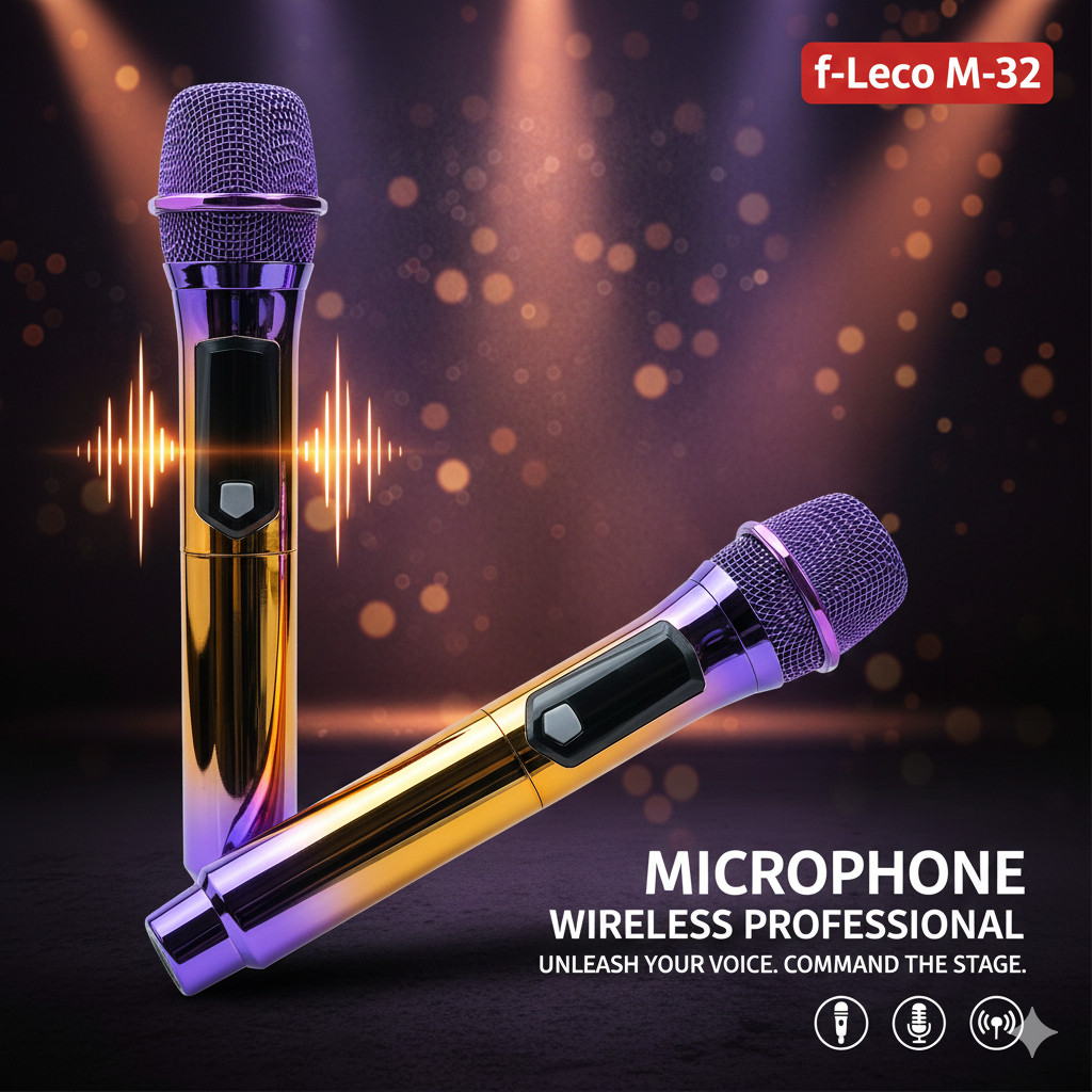 Mic Wireless Fleco M32 (DOUBE MIC) / M-32S (SINGLE MIC) Microphone Karaoke Tanpa Kabel / Mic Wireles