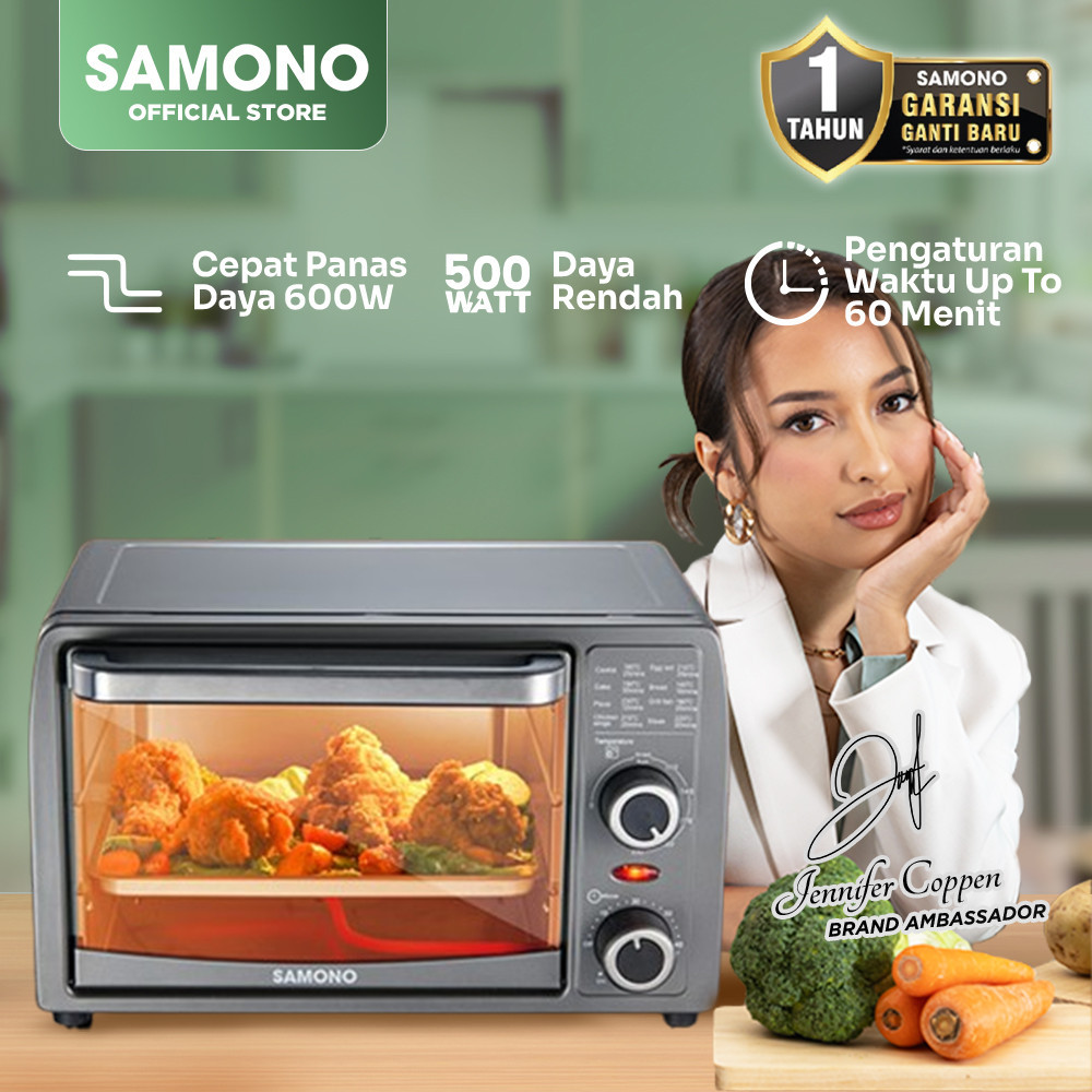 SAMONO Oven Listrik 15 Liter Low Watt Pemanggang Kue Bolu Roti 500W Kapasitas Besar Stainless Steel 