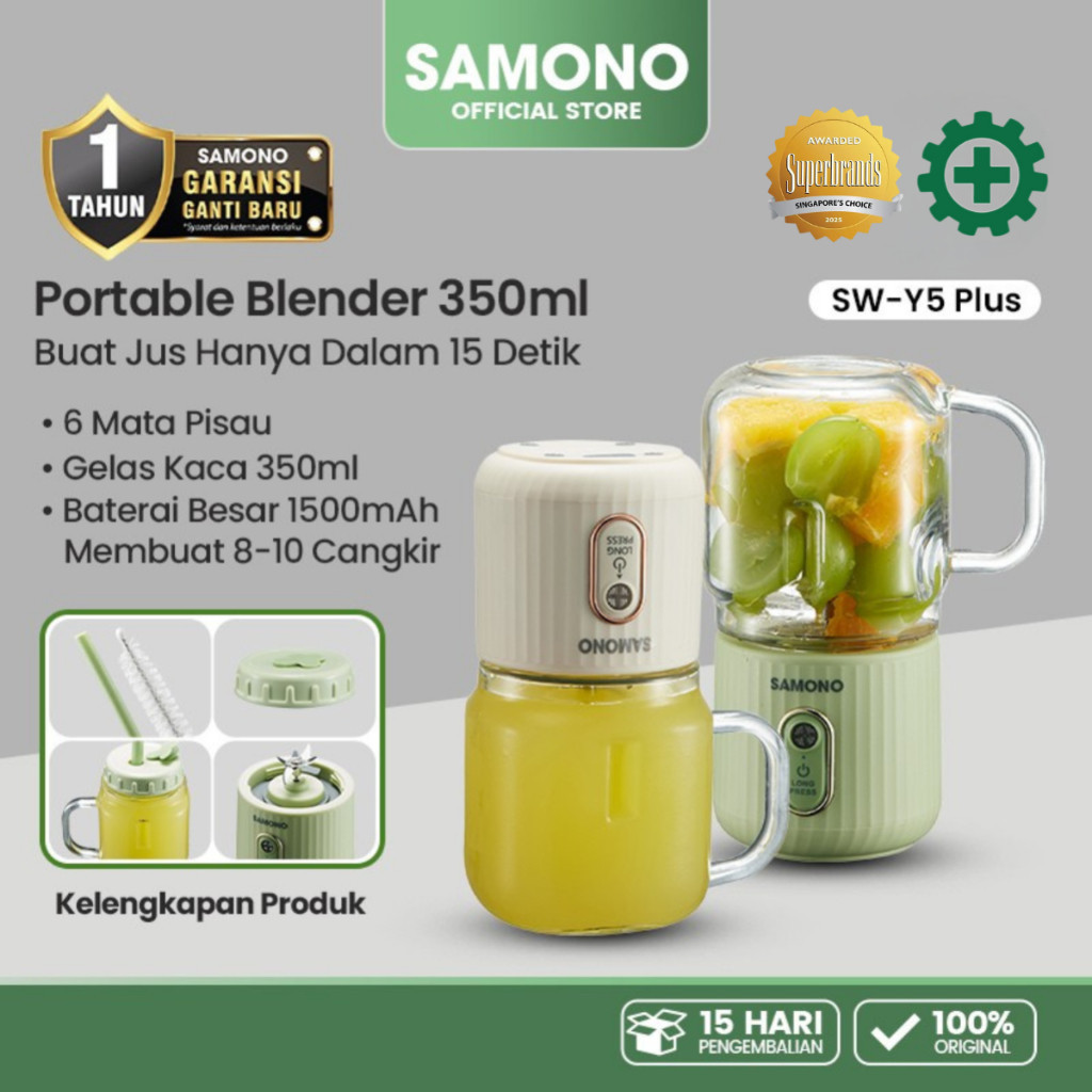 SAMONO Portable Juicer 6 Mata Pisau Stainless Steel Food Grade Blender Jus Buah Mini 350ml Wadah Kac