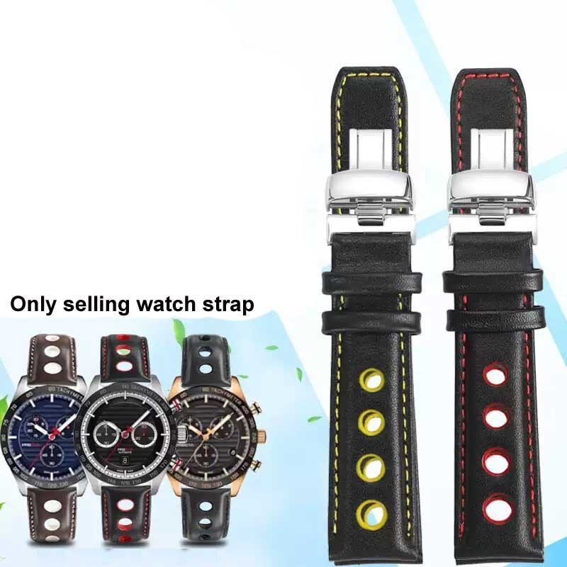 Genuine Leather Watchband Racing Sport Series Wristband Replacement For Tissot T91 1853PRS516 Watch 